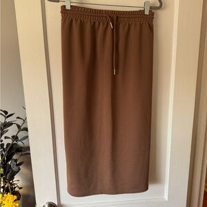 SHEIN Chocolate Brown Drawstring Midi Skirt